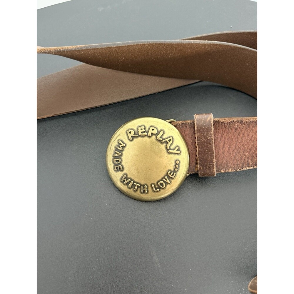 American Eagle Outfitters Women’s Brown Leather Belt Small Replay With Love Buck - Picture 9 of 13